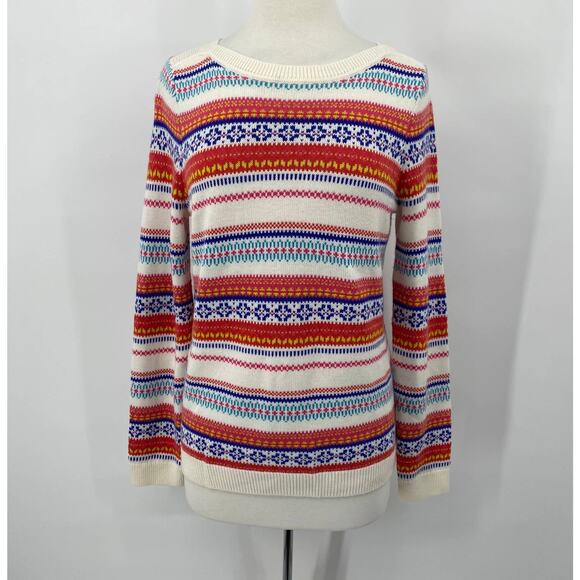 Talbots Pullover Sweater Fair Isle Stripe Patterned Lambs Wool NEW Womens Medium - Picture 2 of 8